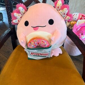 Krispy Kreme Plush Donut Holder with Pink Axolotl Plush